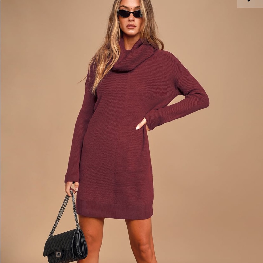 Lulu’s Tea reader burgundy sweater dress